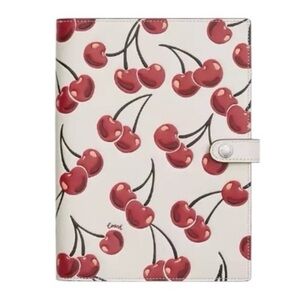NWT🍒 Coach Notebook In Smooth Leather With Embossed Cherry Print